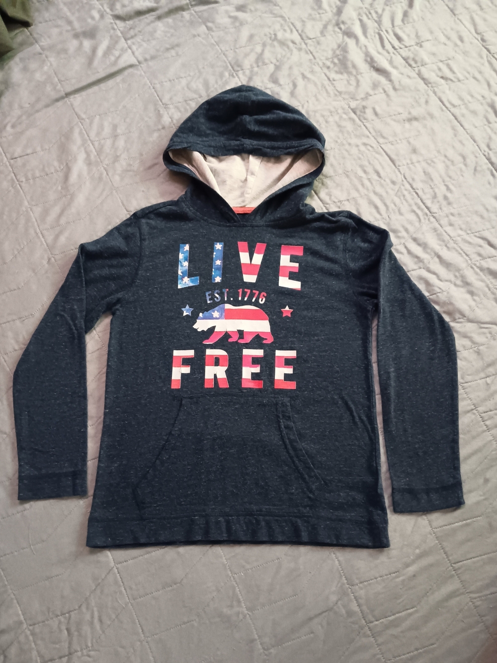 Kids Size M 8 Old Navy blue Live Free Pocket Hoodie Lightweight, Great Condition